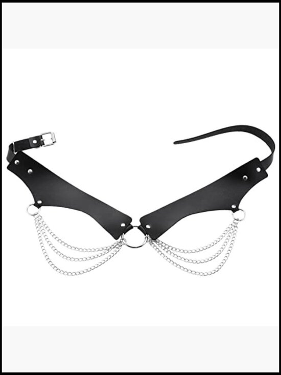 Faux Leather Punk Chain Belt Adjustable Waist Cincher Layered Goth Body